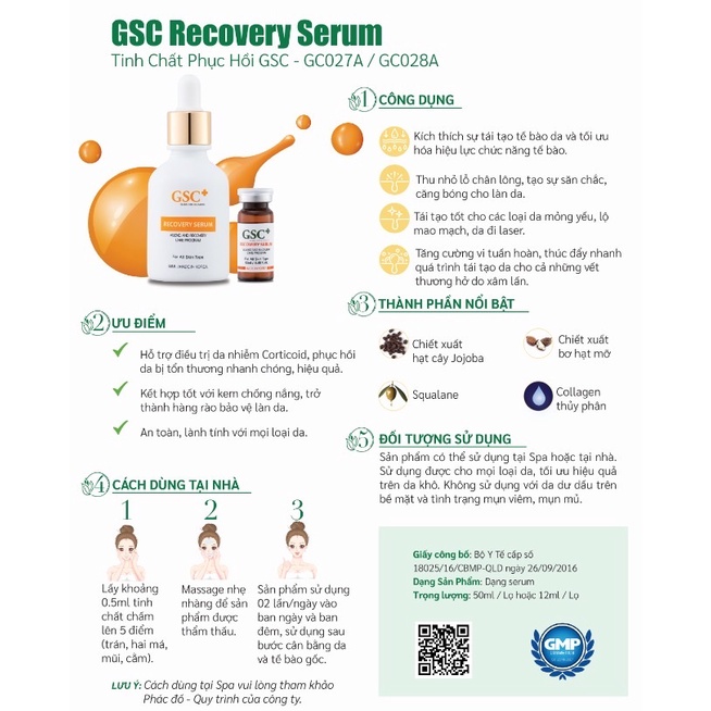 Tinh Chất Phục Hồi GSC+ Hàn Quốc Recovery Serum.