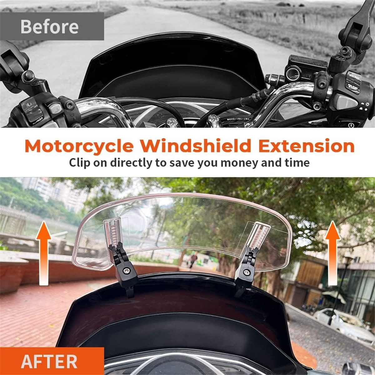 Universal Motorcycle Adjustable Windshield Extension - Fits for (Clear) Parts Accessories