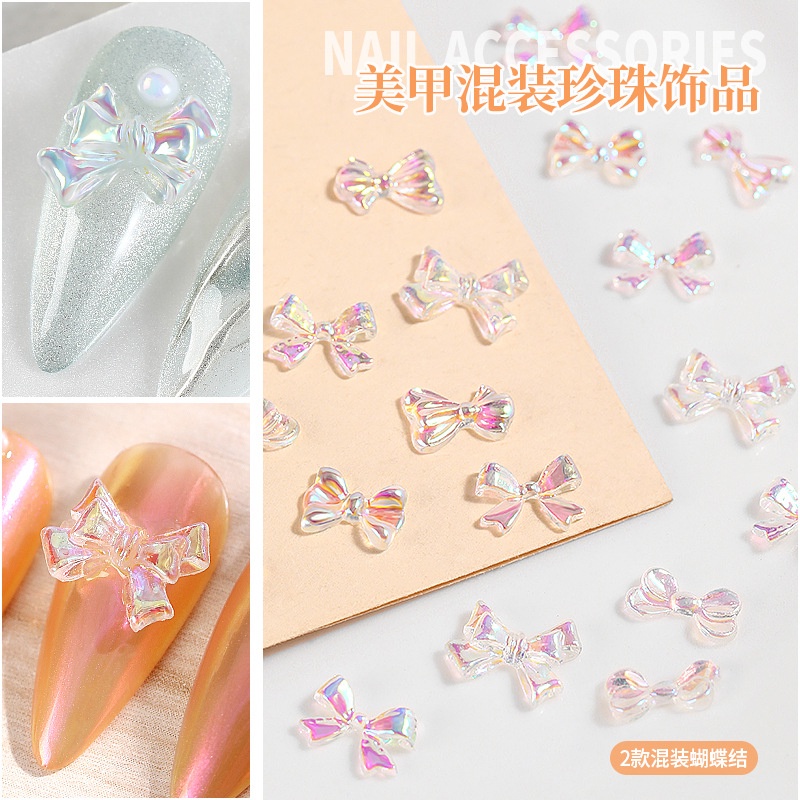 Cham Nơ Nhựa Trang Trí Móng Dể Thương ( 10 Cái Nơ /1 Túi)