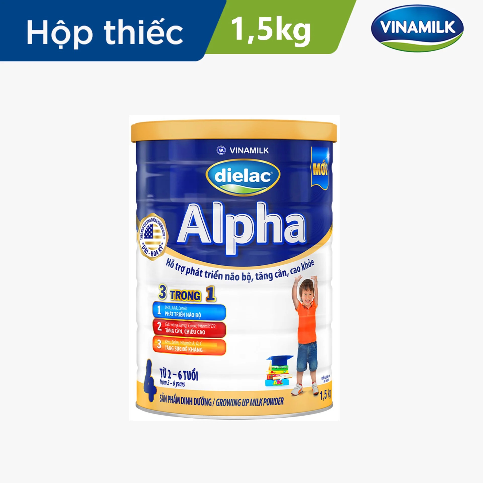 Sữa bột Dielac Alpha 4 - lon 1,5kg (cho trẻ từ 2- 6 tuổi) Date xa