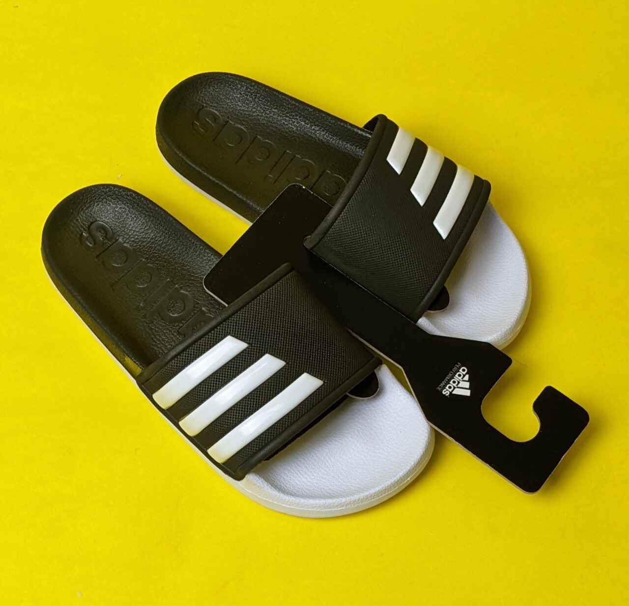 DÉP ADIDAS_SAMPLE ORIGINAL 2 MÀU ĐEN TRẮNG QUAI ĐEN TRẮNG