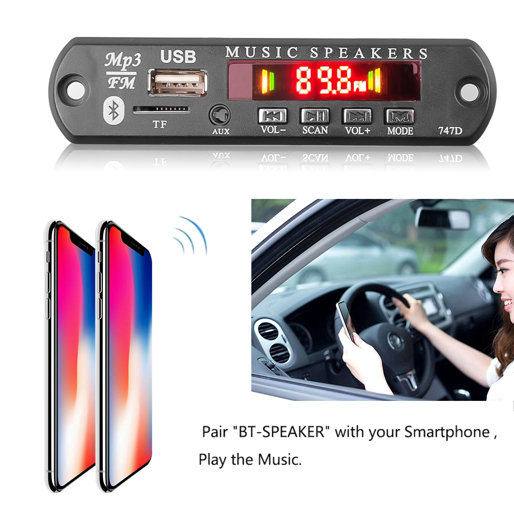 Kebidumei Wireless Bluetooth 5.0 MP3 Decoder Board 12V FM Radio Player Support TF / AUX/ U Disk Interface Audio Module with 15W*2 Amplifier