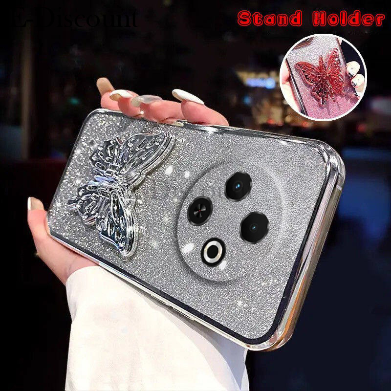 New Phone case Tecno Spark 30C Back cover with Cute Butterfly Stand Luxury Slim Gradient Clear Plating Glitter Girls For Tecno Spark 30C case