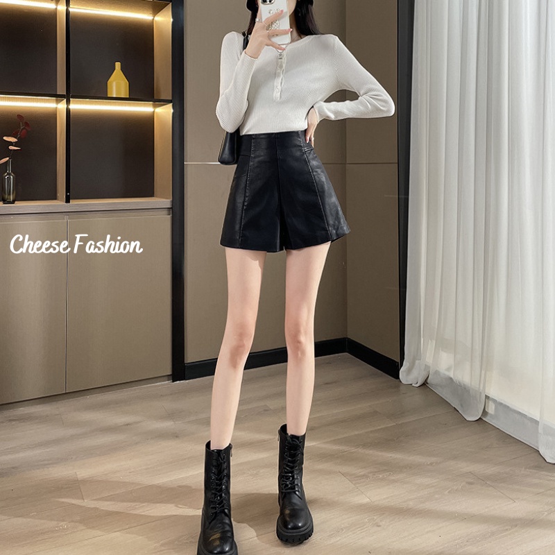 AA18-Quần short da cạp cao dáng ôm phong cách Hàn Quốc siêu hot