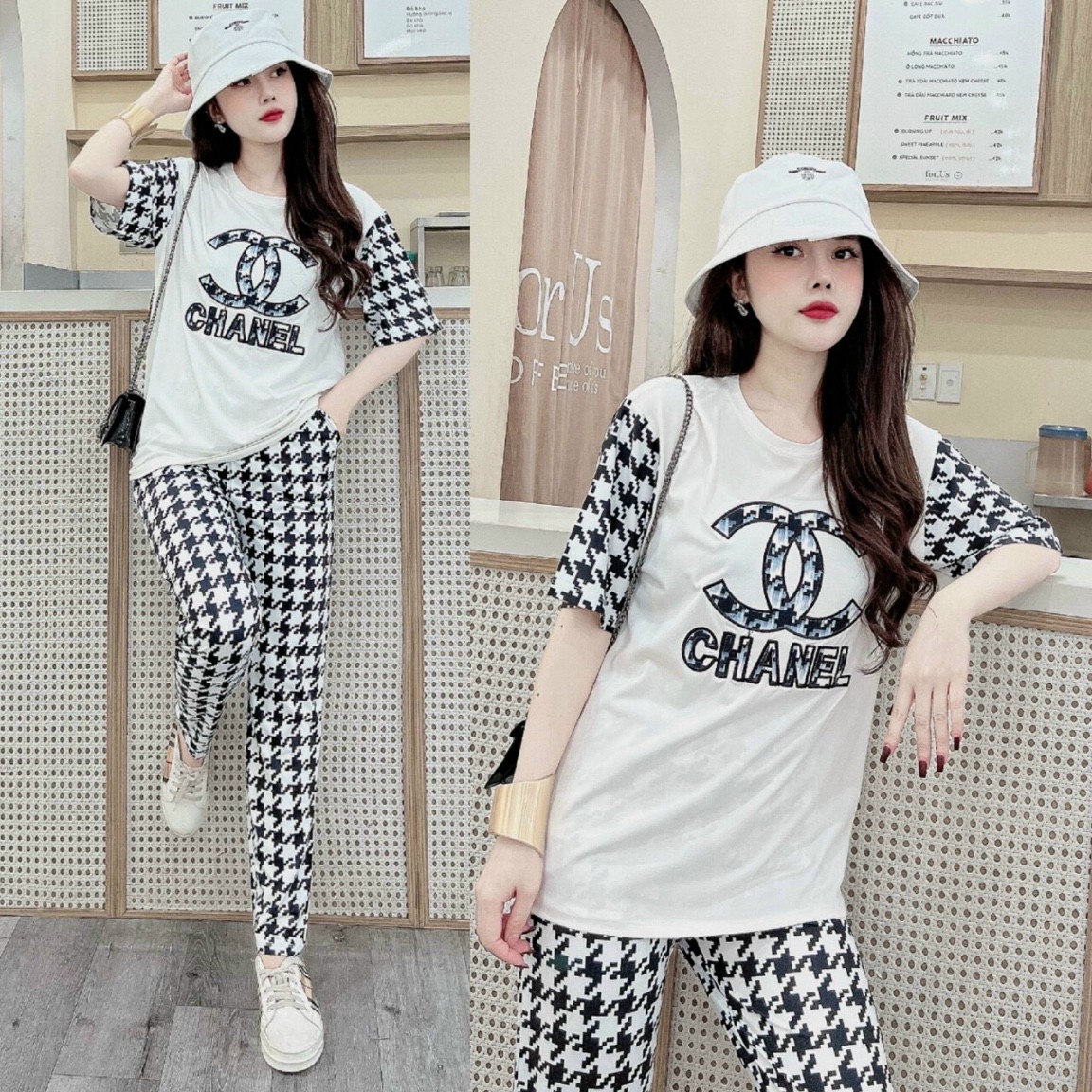 Đô bộ thun form rộng họa tiết đắp chữ C