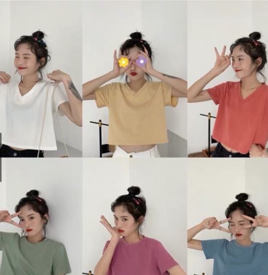 Áo croptop trơn cổ tim