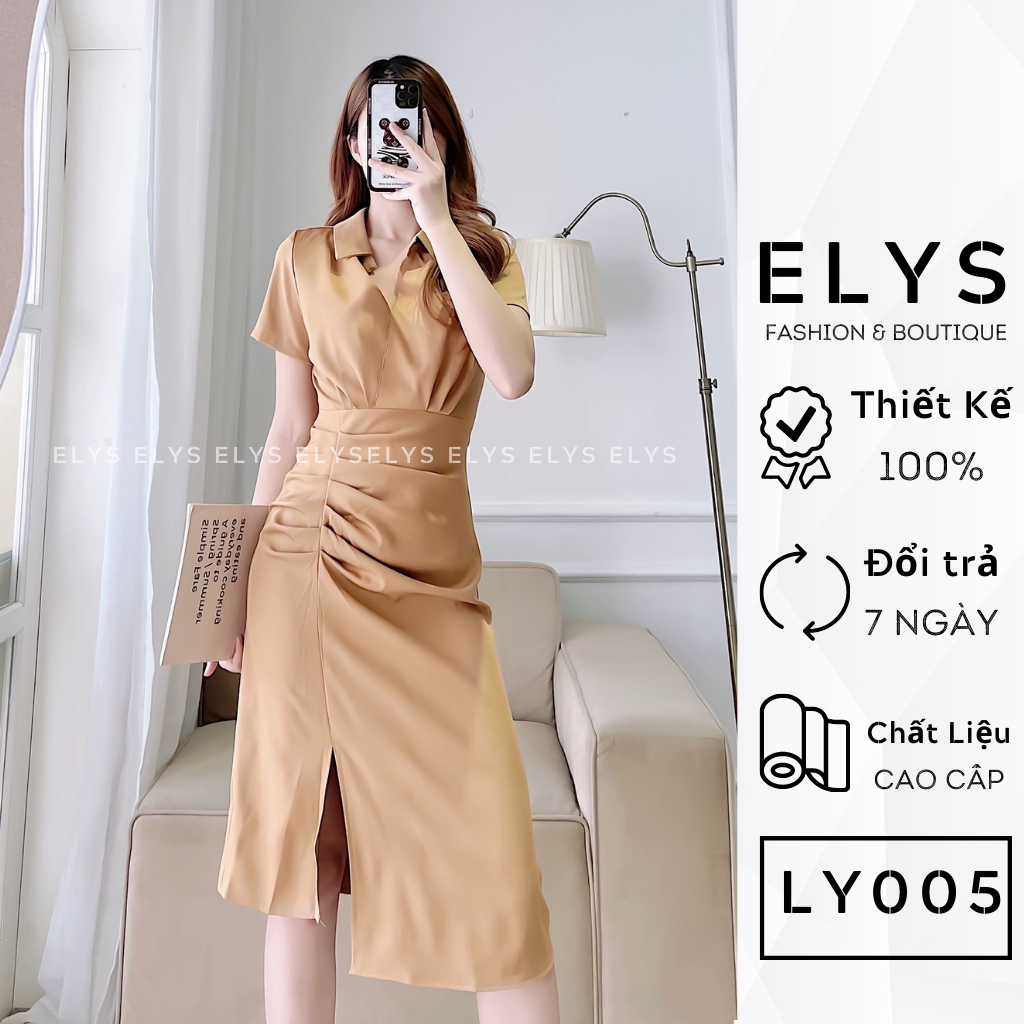 Váy Đầm Công Sở ELYS Chất Trượn Cao Cấp Thiết Kế Xếp Ly Eo Xẻ Gấu LY005