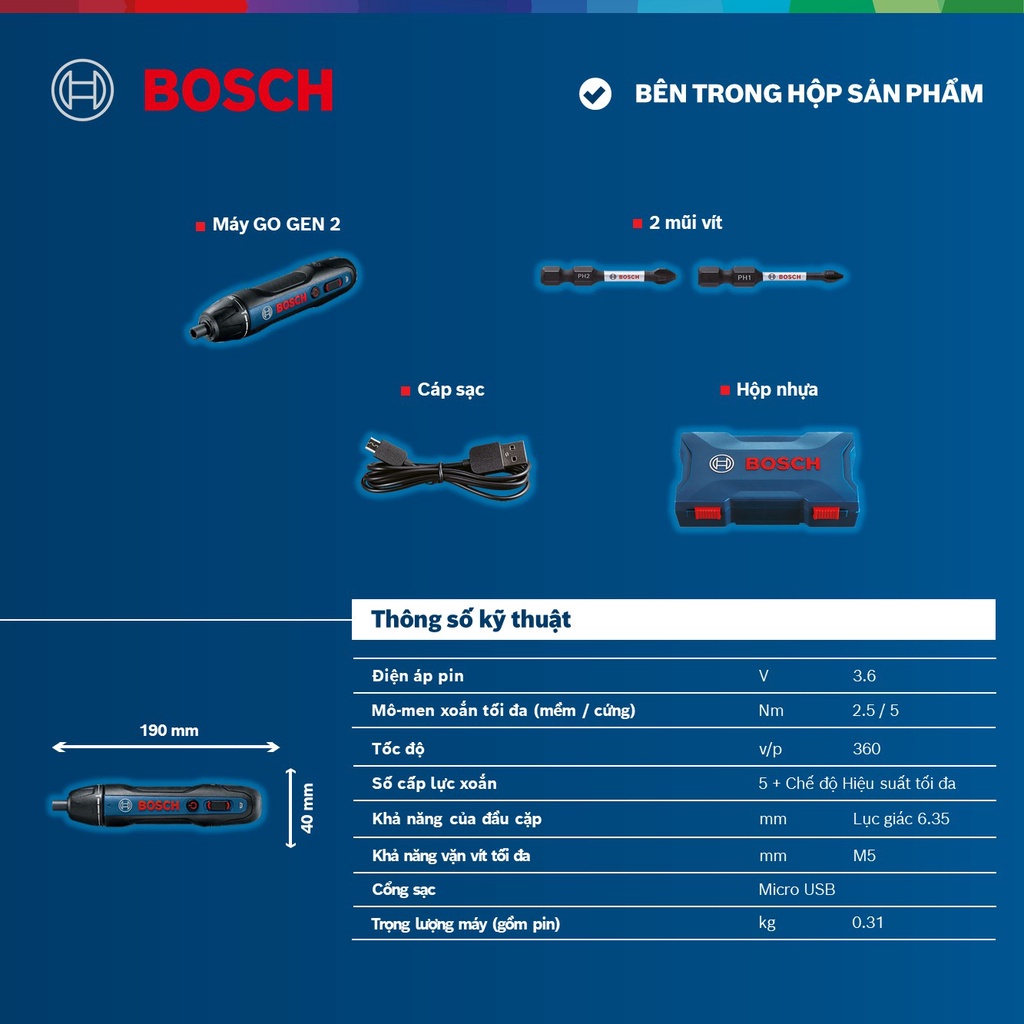 Máy vặn vít dùng pin Bosch GO GEN 2