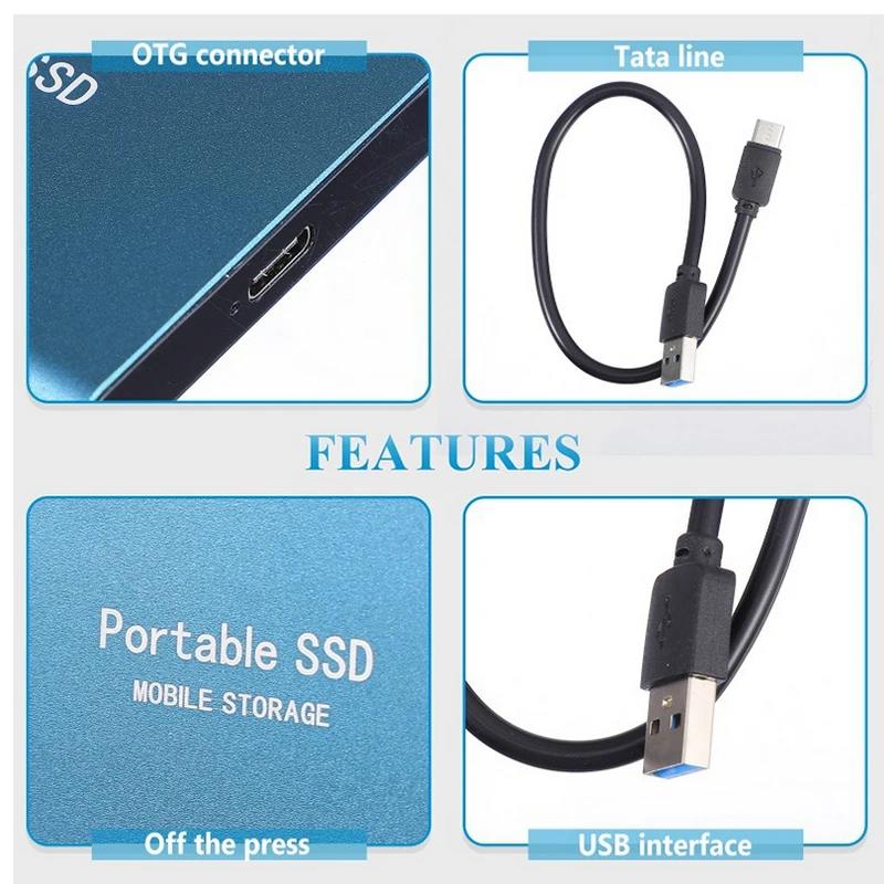 Portable SSD 1TB/2TB External Solid State Drive USB 3.0/Type-C Hard Disk High-Speed Storage Device For Laptops/Desktop/Mac/Phone.