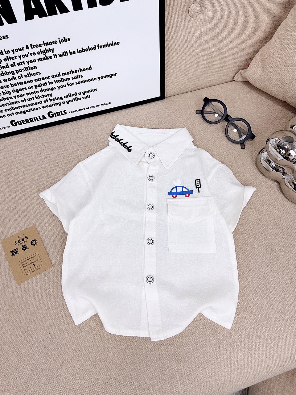 áo sơ mi vải đũi mềm mại cho bé trai