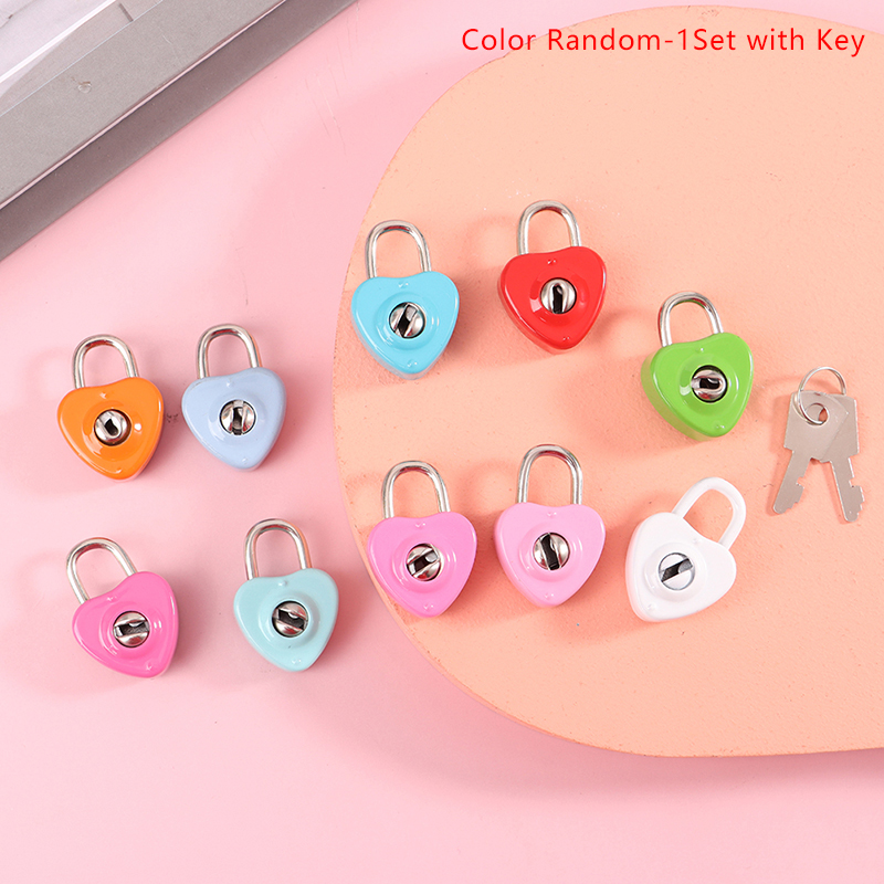 NEW ARRIVAL 1Set Mini Heart Shape Padlock Luggage Hardware Locks With Key Lock For Travel Wedding Jewelry Box Diary Book Suitcase