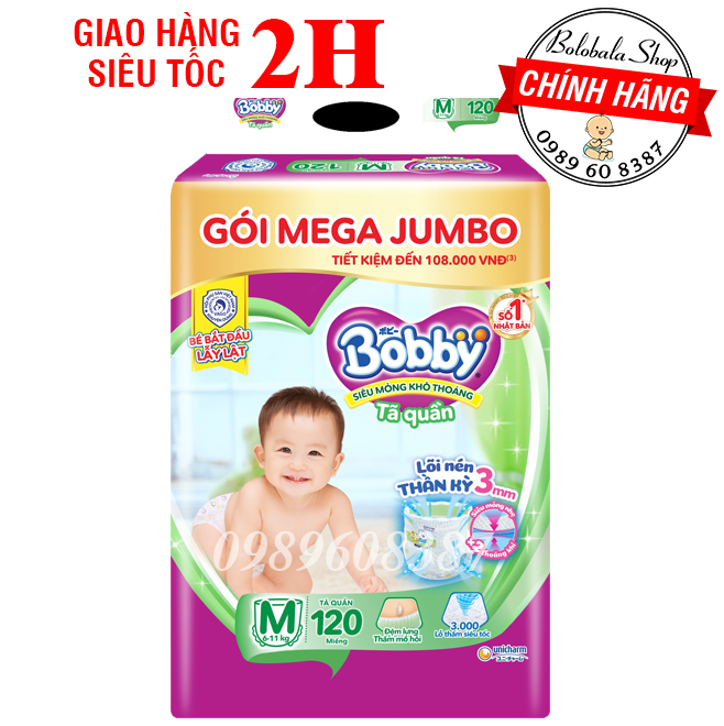 Tã quần Bobby mới Mega Jumbo M120/L104