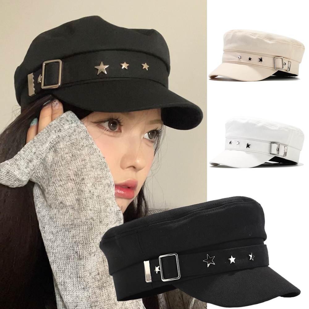 Flat Top Beret Hat British Style Painter Hat Spring Beret Cap Star Beret Hat Flat Top Caps Vintage Beret Hat