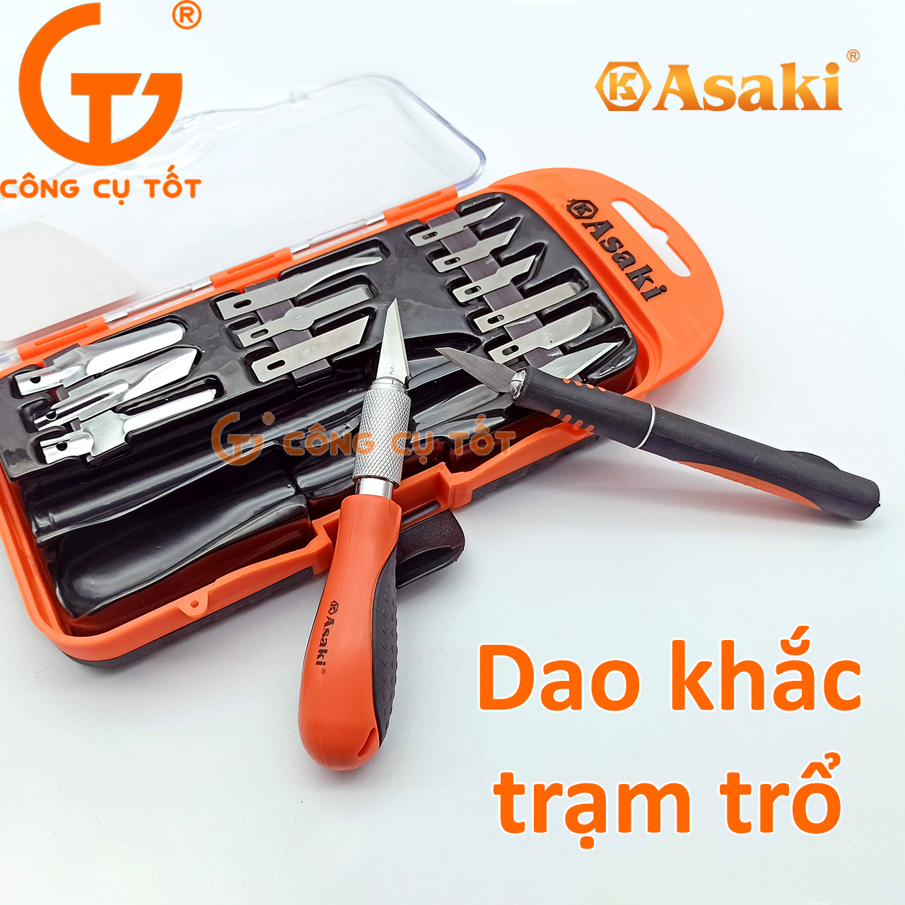 Bộ dao điêu khắc, chạm trổ, cắt ghép asaki ak-396113 lưỡi, ak-3960 12 lưỡi 2 cán