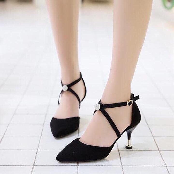 [ẢNH THẬT] Giày cao gót 7 phân bít mũi chéo gót trẻ trung