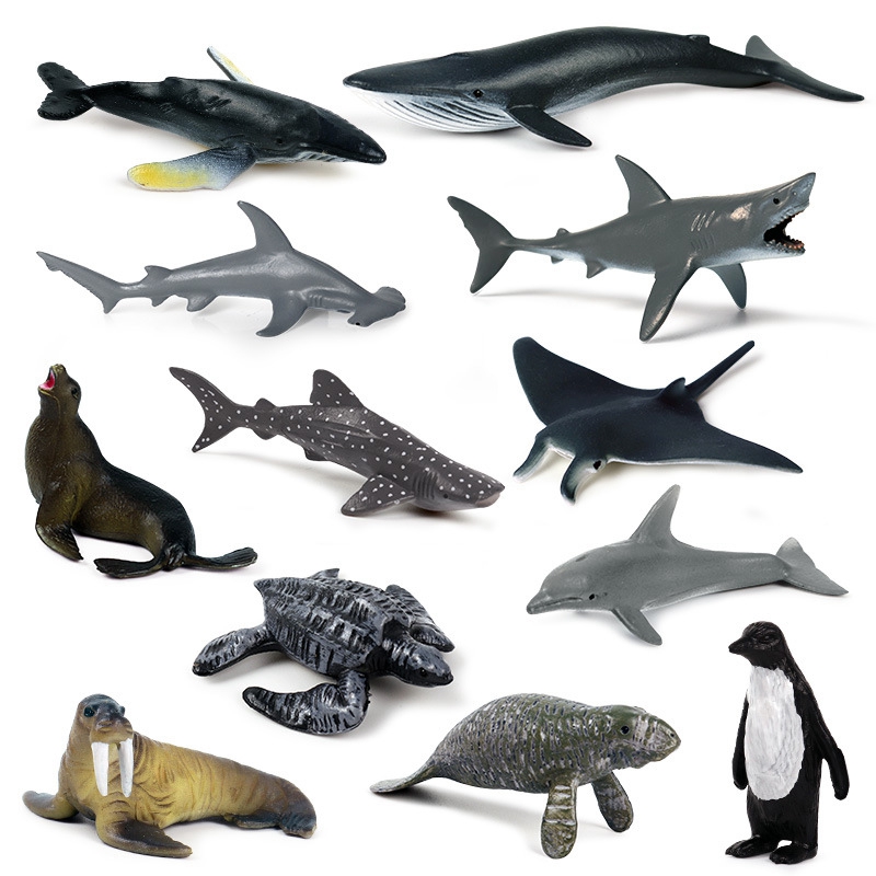 12Pcs Simulation Mini Marine Animal Giant Tooth Shark Killer Whale Blue