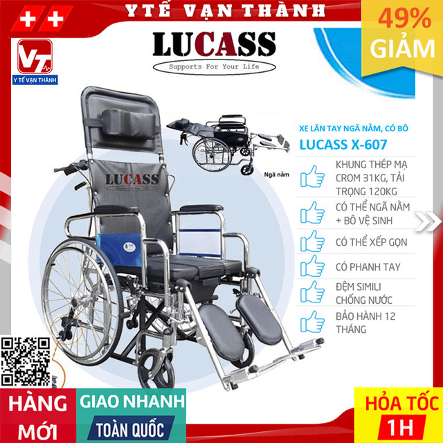 ✅ xe lăn nằm có bô, đệm simili lucass x-607 -vt0377 - y tế vạn thành