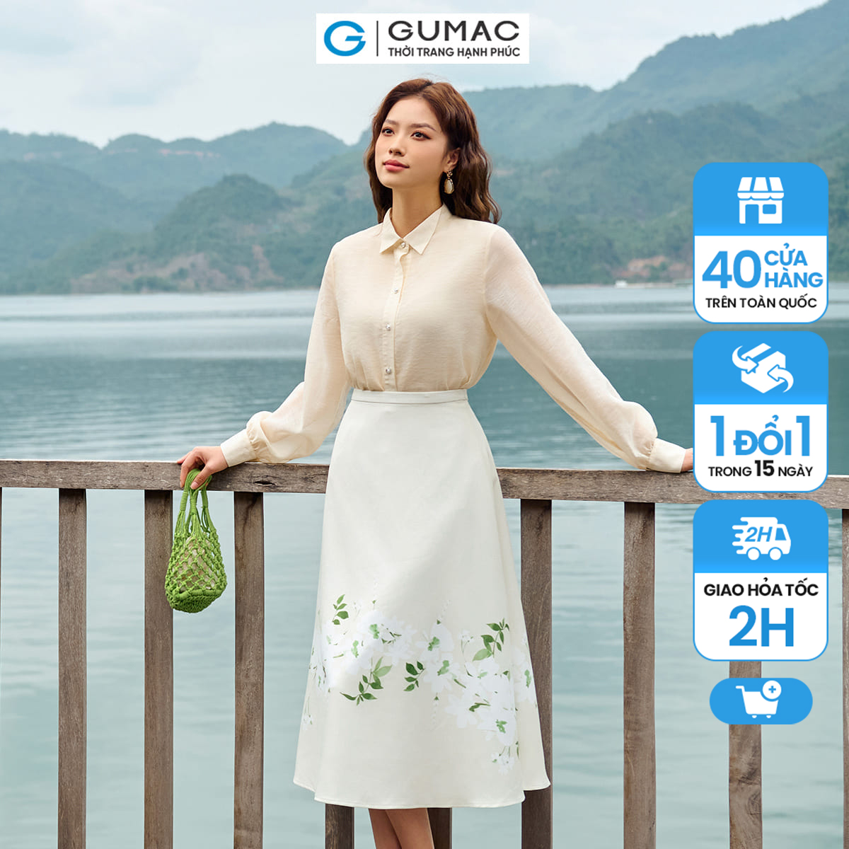 Chân váy họa tiết thời trang gumac ve04044