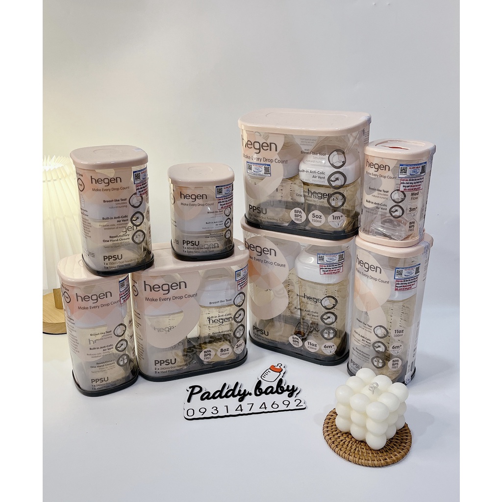 Bình sữa Hegen chính hãng 60ml 150ml 240ml 330ml fullbox, tách set