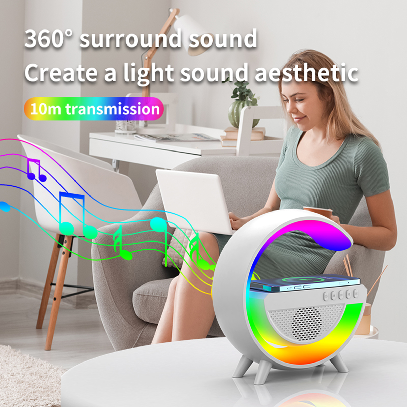 Bluetooth-compatible Speaker Lamp Wireless Charging Speaker Light Multi-functional Wireless Charger Speaker with Led Lights and Bluetooth Sync