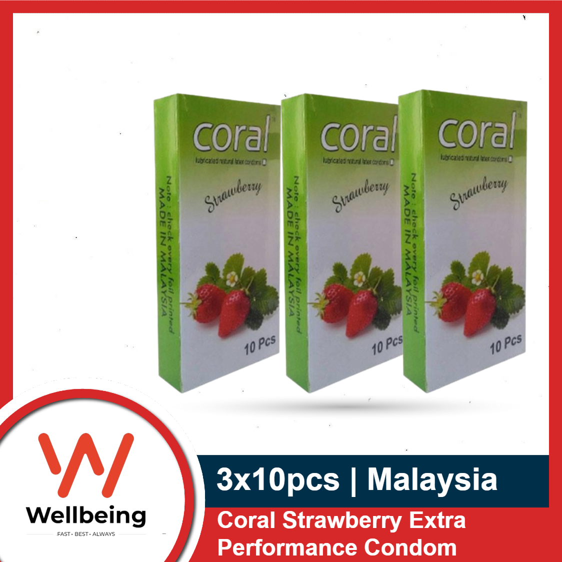 Coral Strawberry Extra Performance Condom | Full Box 30pcs | Malaysia. 
