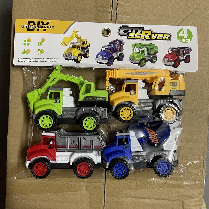 SET 4 xe đồ chơi - xe công trình bánh đà