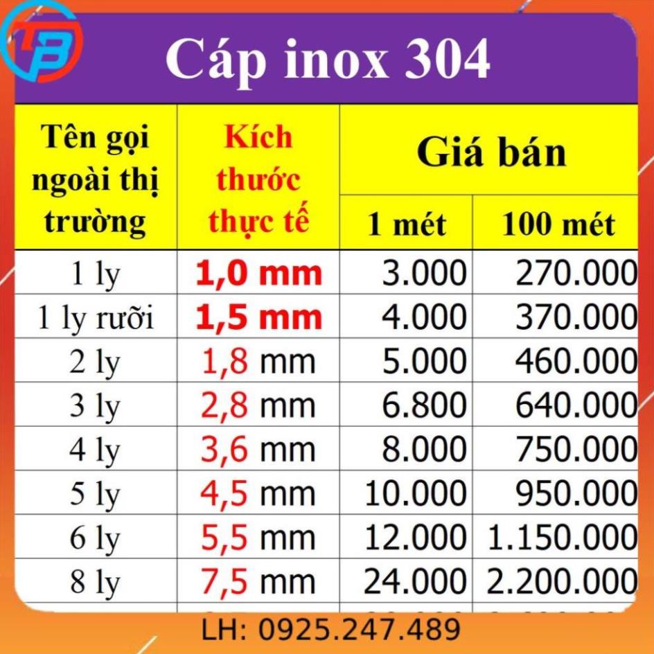 Cáp inox 304 (5 ly, 6 ly, 8 ly, 10 ly) THAIBINHVINA