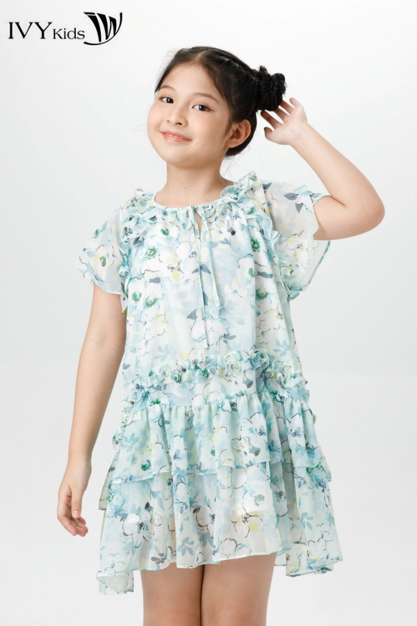 Đầm lụa nhấn bèo bé gái IVY moda MS 48G1506