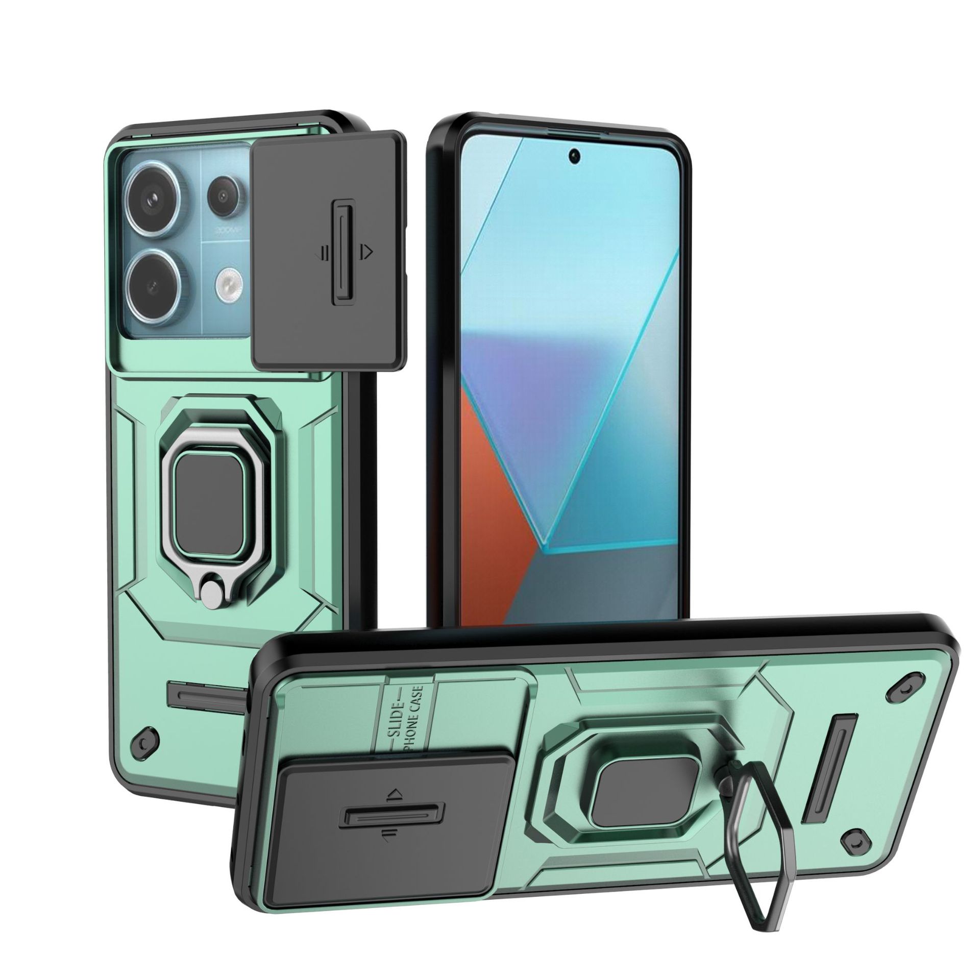 Xiaomi Redmi Note 13 Pro 5G Case with Slide Camera Cover,Rotated Ring Kickstand Military Grade Shockproof Protective Cover.