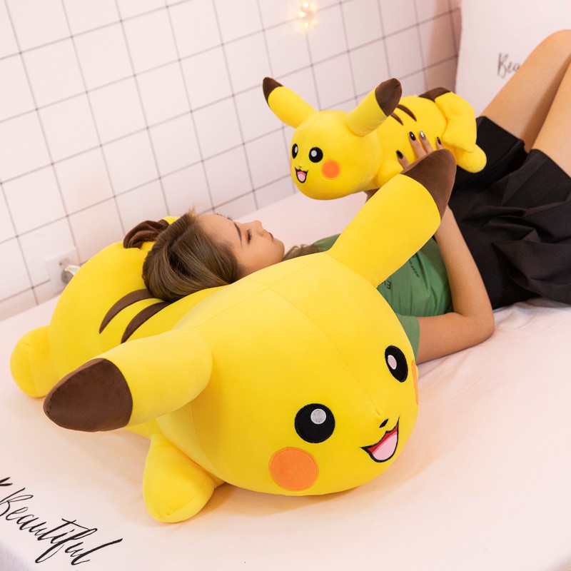 Gối Ôm PICACHU, Gối Ôm Gấu Bông Hình Thú Siêu Dễ Thương, Thú nhồi bông gối ôm pikachu cao cấp vải nhung co giãn 4 chiều