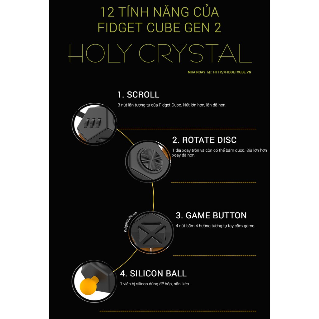 Fidget Cube V2 Thế Hệ 12 Mặt Holy Crystal