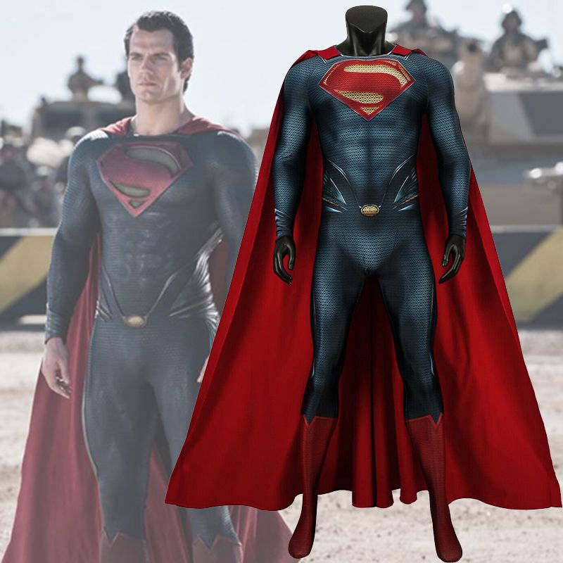 DFYM Superman Man of Steel 2 Cosplay Costume Clark Kent Jumpsuit Cloak  Halloween