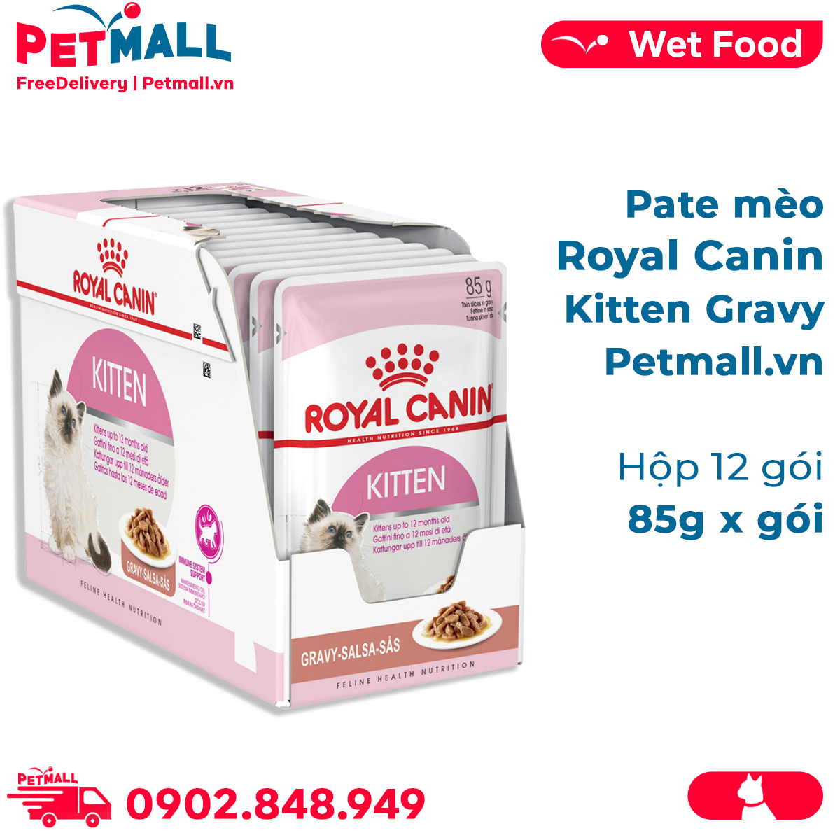 Pate mèo Royal Canin Kitten Gravy 85g - Hộp 12 gói Petmall