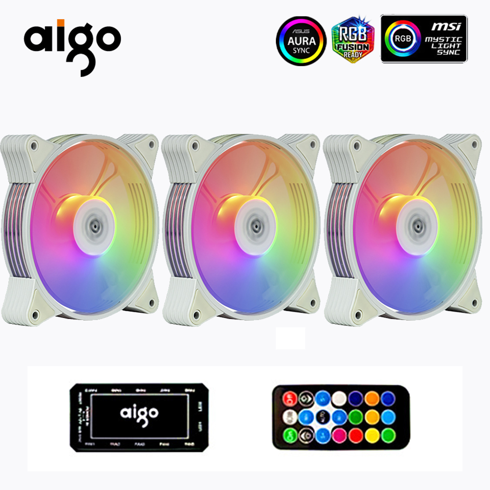 Aigo AR12 3 Packed 5V 3Pin RGB Aura Sync Case Fans for Desktop PC Computer