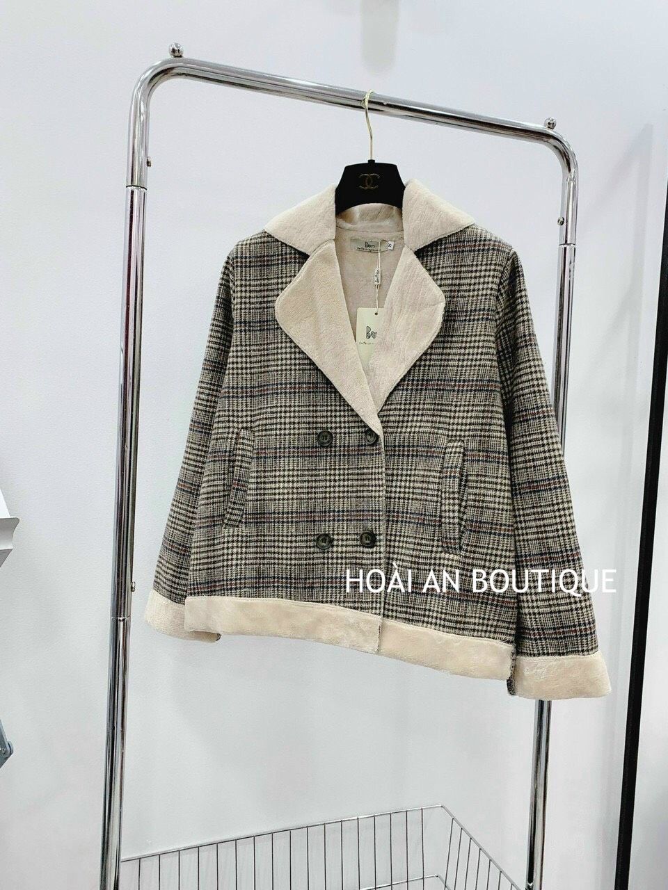 [XẢ KHO] Áo Dạ Kẻ cổ vest lót lông cao cấp ( Video shop quay thật )