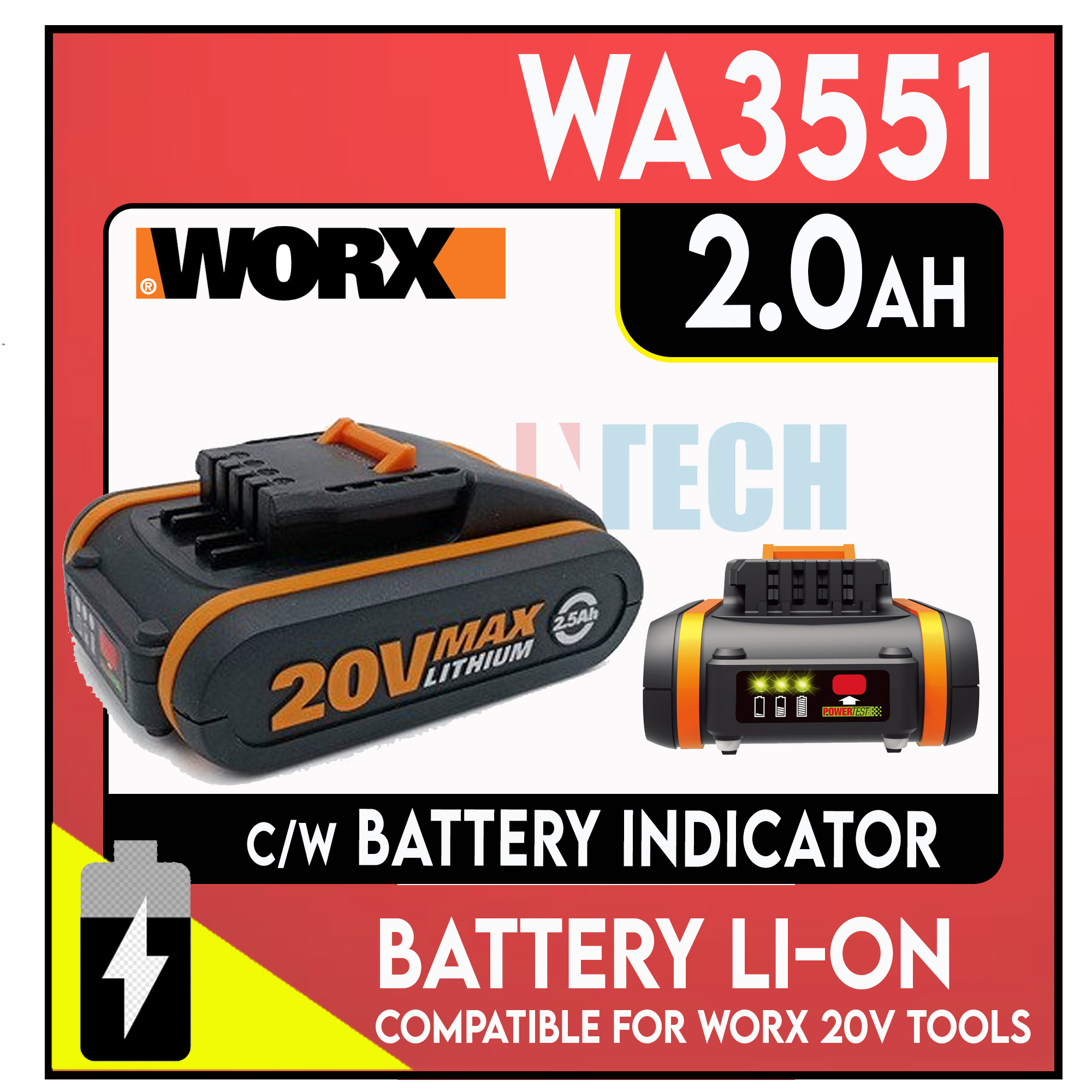 WORX WA3551.1 Battery 20V 2.0Ah Li-ion battery pack