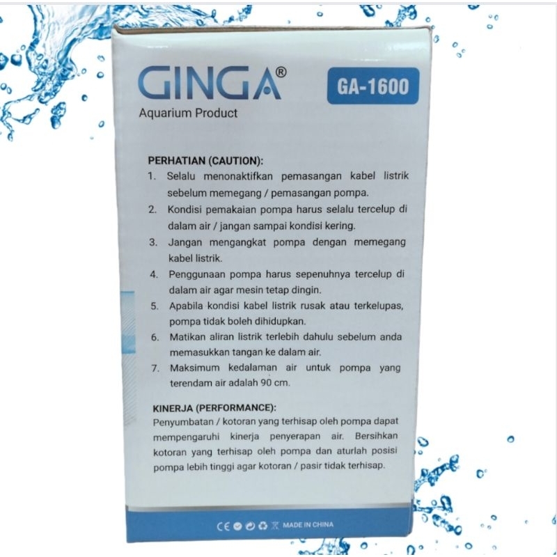 POMPA AQUARIUM KOLAM KECIL GINGA GA 1600 Submersible Pump