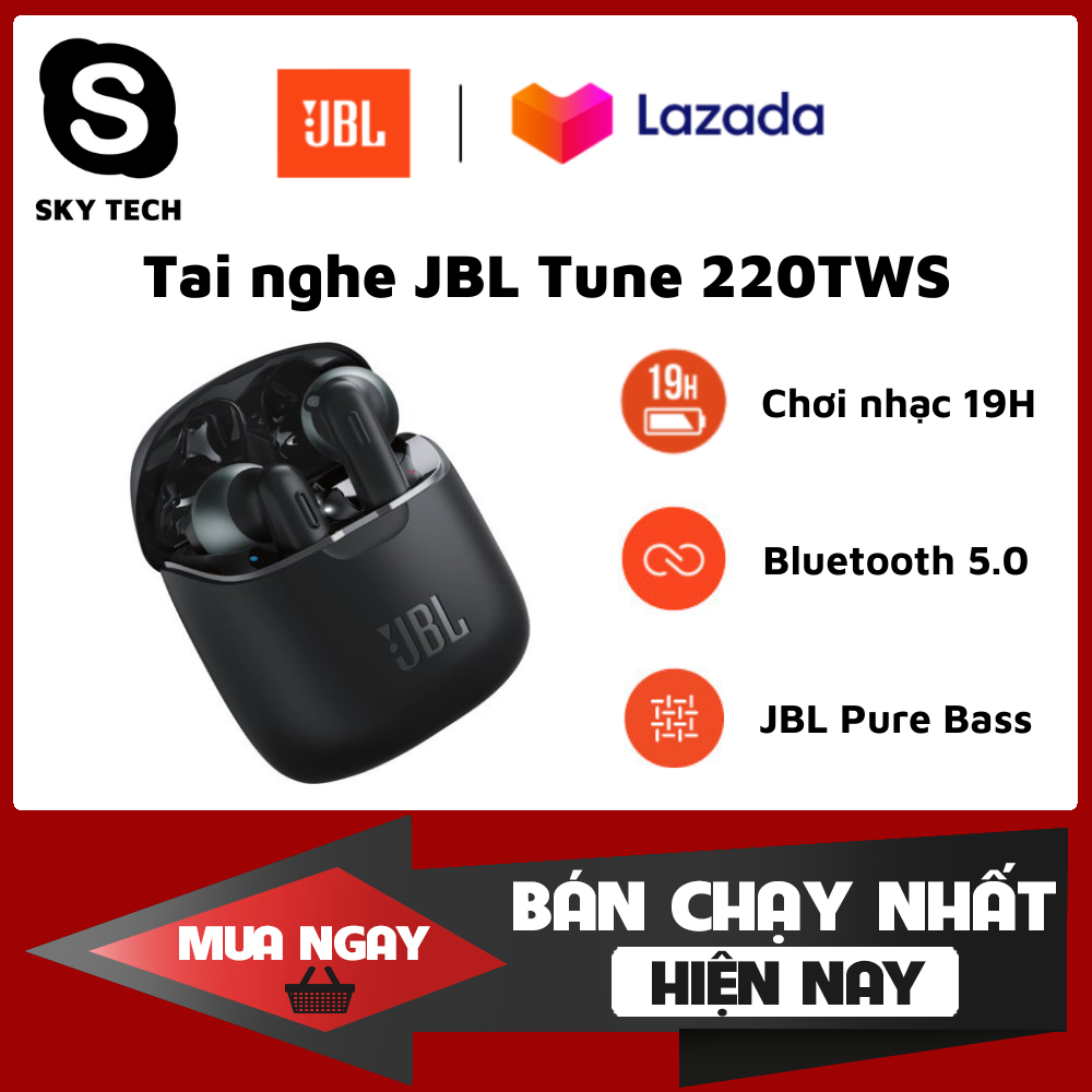 [Siêu Sale 50%] Tai nghe Bluetooth True Wireless JBL Tune 220, Tai Nghe Nhét Tai Bluetooth Không Dây, Âm Bass Mạnh Mẽ Với Công Nghệ JBL Pure Bass Sound, Pin Khỏe Dùng Đến 19h, Thiết Kế Tinh Tế, Hiện Đại, Tương Thích Với Mọi Thiết Bị thumbnail