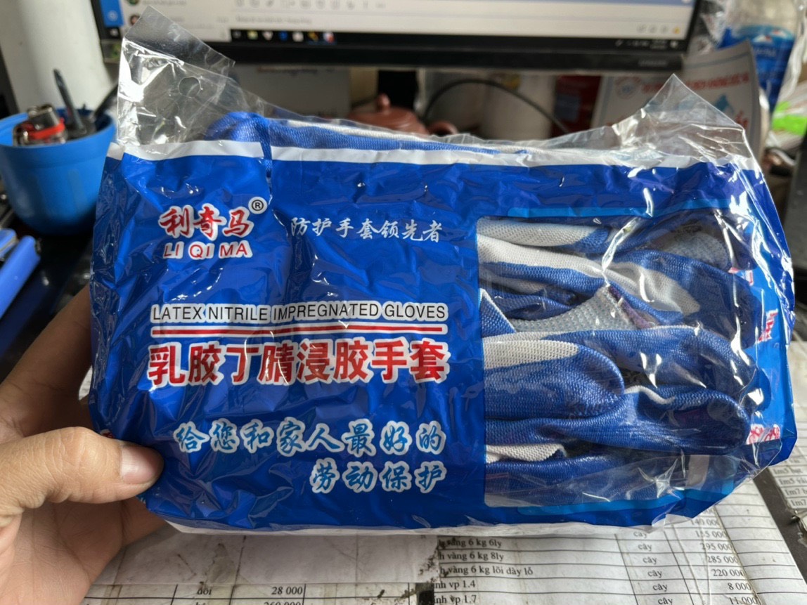 combo12 đôi găng tay sợi PU phủ sơn xanh