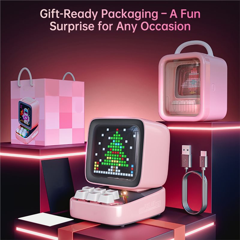 Ditoo-Pro Bluetooth Portable Speaker Retro Pixel Art Alarm Clock DIY LED Display Board,Cute Gift Home Decoration.