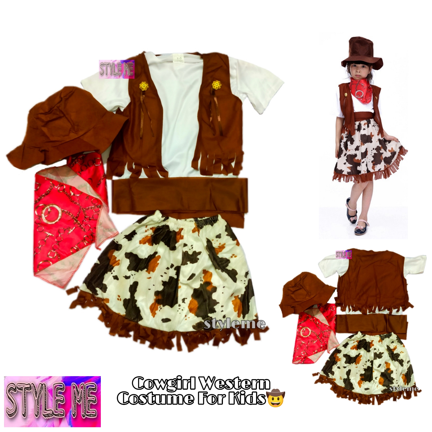 COW GIRL WESTERN ROLE PLAY COSPLAY COSTUME SET FOR KIDS 1-12 YEARS OLD ...