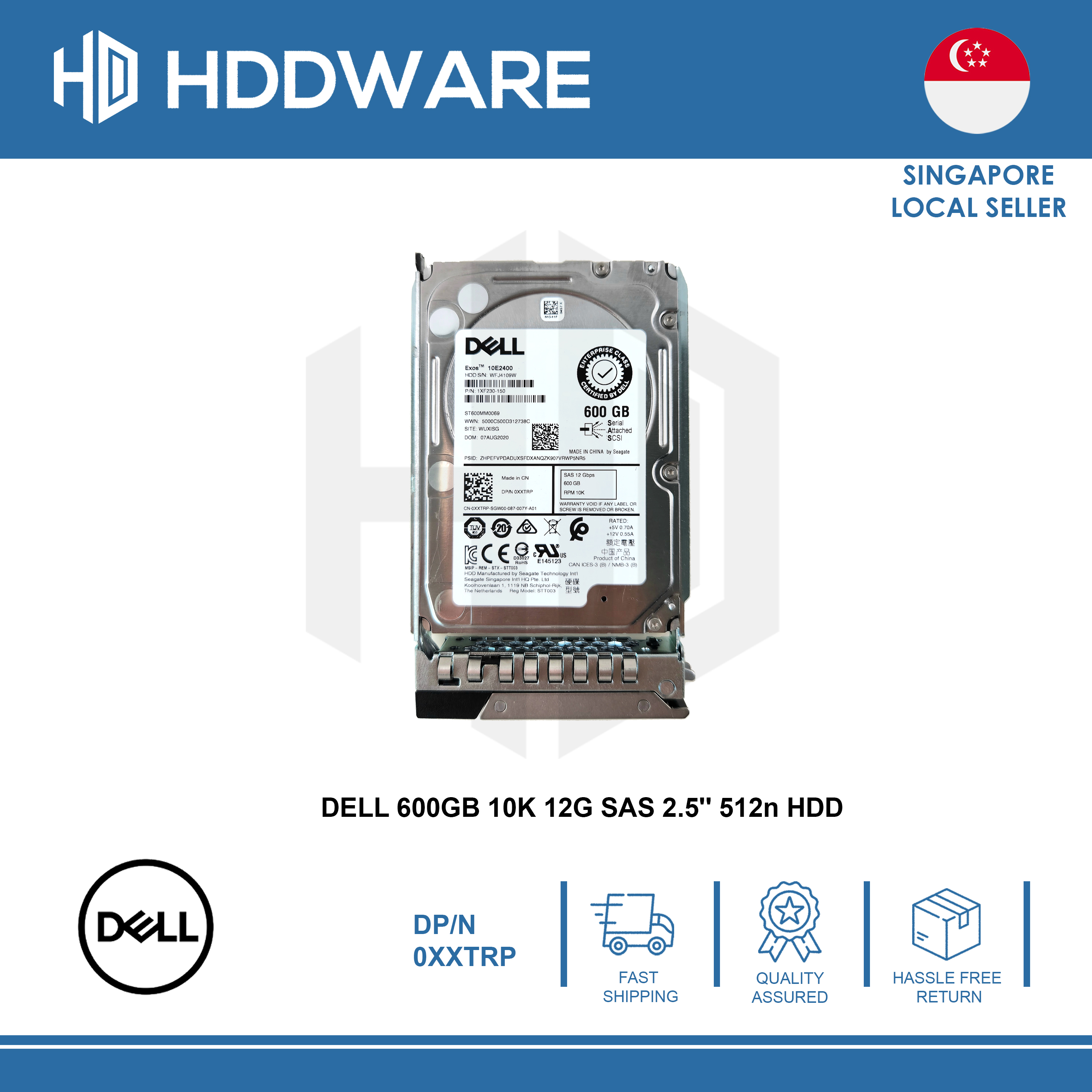 Disque Dur Interne Dell 600Go SAS 2.5" 10K RPM – Reconditionné Grade A (0XXTRP)