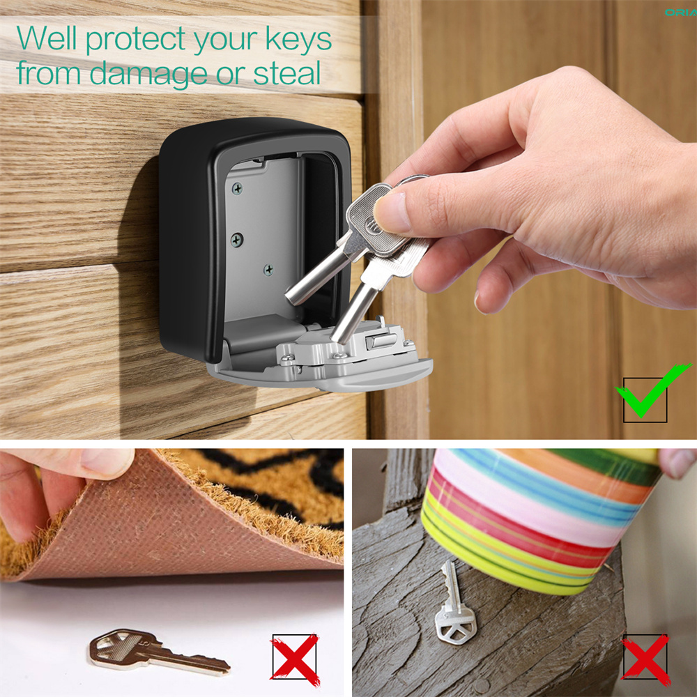ORIA Key Security Lock Box 2Pcs Weatherproof 4-Digit Combination Key Storage Lock Box Wall Mounted Key Safe Box for 5 Keys for Indoor Outdoor 3.66 inch（Ready Stock)）