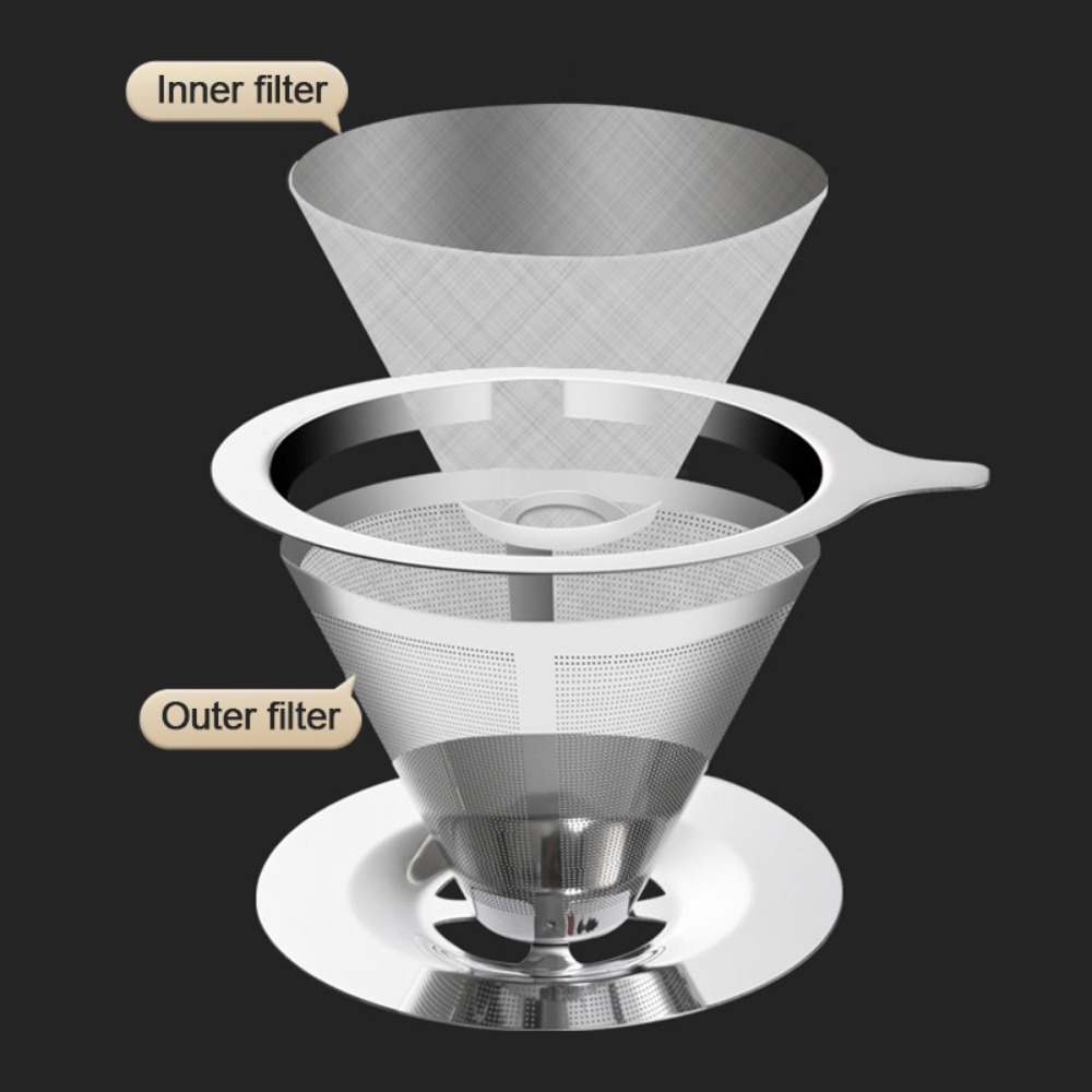 INSURRMOUNTABLE GREEABLE83IN5 Holder Double Layer 304 Stainless Steel Coffees Drip Mesh Basket Tools Coffee Filter Tea Filter