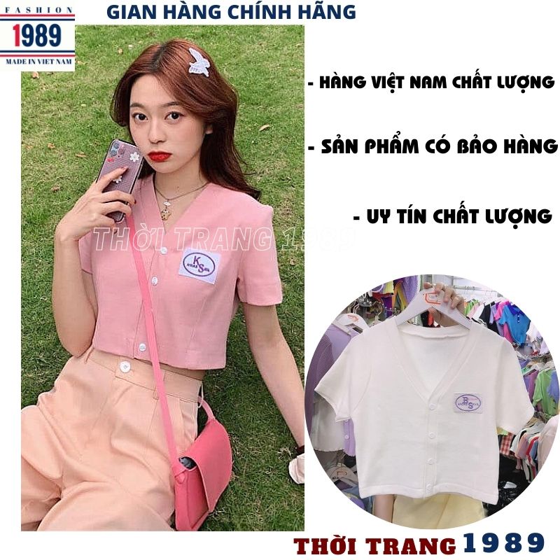 Áo croptop 5 mầu logo cực xinh -áo thun nữ , áo thun croptop ,áo phông logo chất cottong mềm mịn -THỜI TRANG 1989