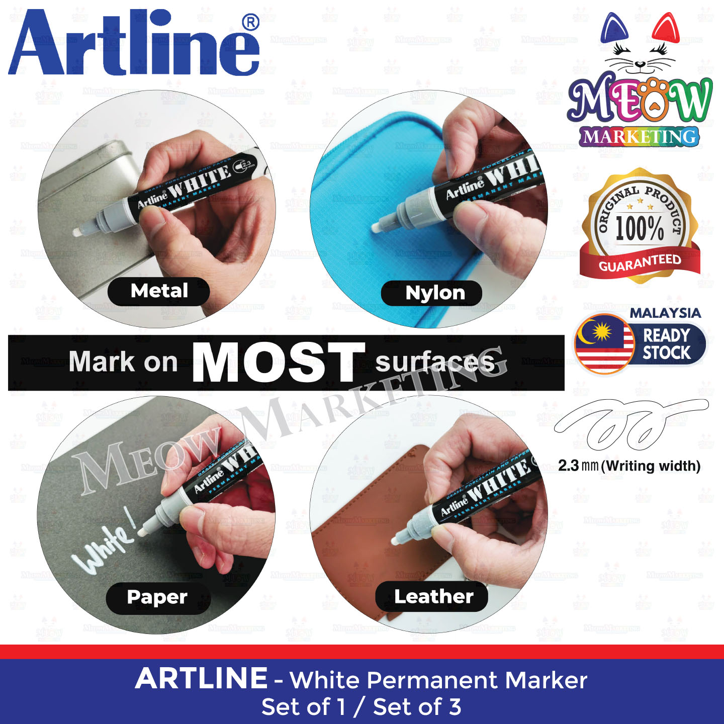 Artline White Permanent Marker 2.3mm (EKS70)