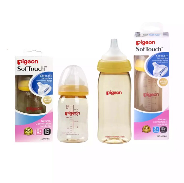 Bình sữa pigeon SofTouch 160ml/240ml cổ rộng nhập khẩu