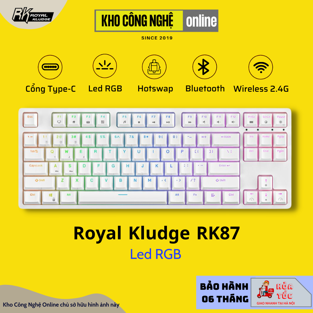 RK87 Bàn phím cơ không dây RK87 Kết nối 3 chế độ (Bluetooth 5.0, Wireless 2.4G, Type C)