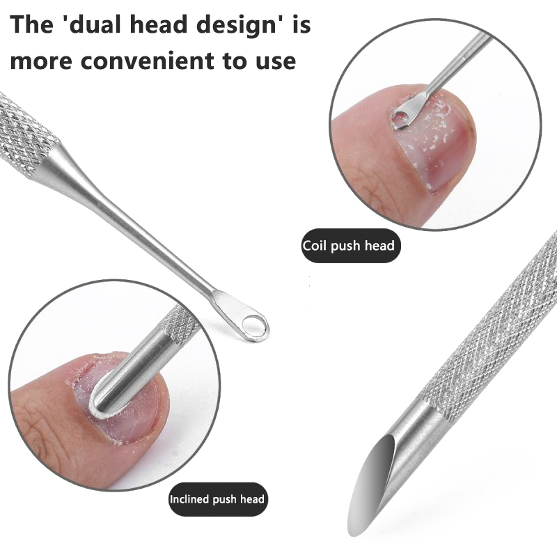 Double-Headed Stainless Steel Cuticle Remover Nail Pusher Exfoliating Prep Tool Clean Dead Skin Circle Bevel Shovel Manicure Pen Yao Store. 