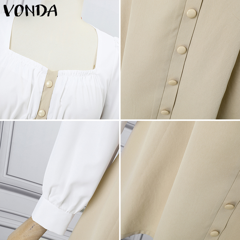 VONDA%20Women's%20French%20Square%20Collar%20Contrast%20Splicing%20Dress%20Temperament%20Puff%20Sleeve%20A-Line%20Dresses%20(Korean%20Commuting)%20#3%20-%20Image%206
